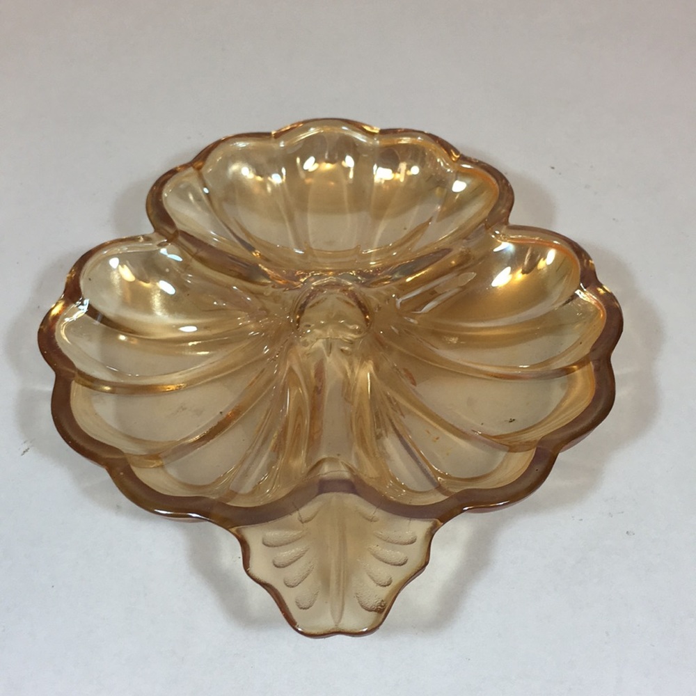 Vintage Gold Hued Flower Dish